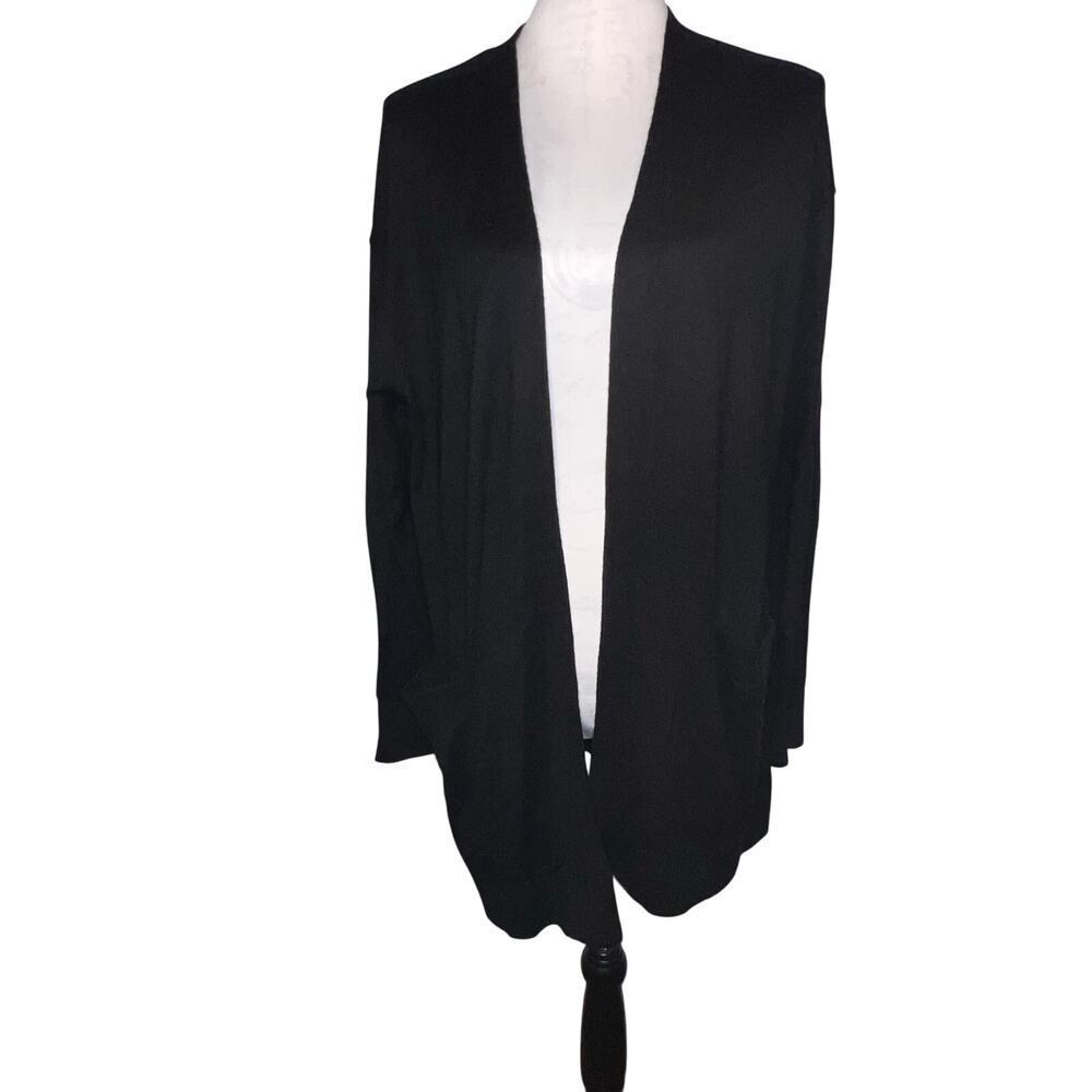 Womens Size L Cashmere Wool Blend Lightweight Pocketed Ribbed Duster Cardigan